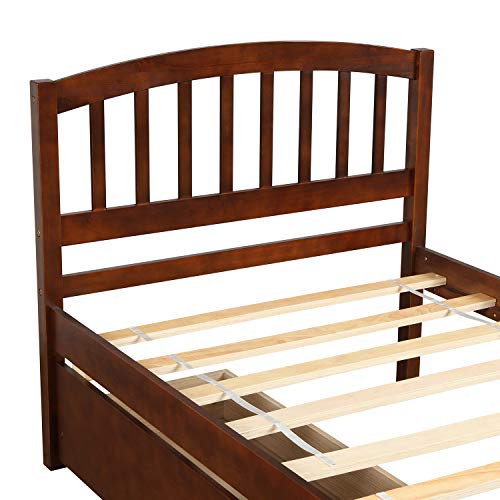 Harper & Bright Designs Twin Bed Frame, Wood Platform Bed with Storage Drawers and Headboard (Walnut)