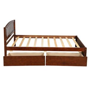 Harper & Bright Designs Twin Bed Frame, Wood Platform Bed with Storage Drawers and Headboard (Walnut)