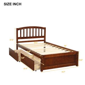 Harper & Bright Designs Twin Bed Frame, Wood Platform Bed with Storage Drawers and Headboard (Walnut)