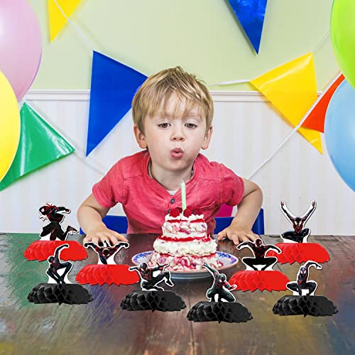 8Pcs Miles Morales Honeycomb Centerpieces Set Spider Double Sided Table Toppers, Black Spider Birthday Party Decoration and Supplies for Birthday Party Favor Baby Shower Decorations