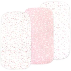 baby bassinet sheet set for boy and girl, 3 pack, universal fitted for oval, hourglass & rectangle bassinet mattress, fitted sheets size 32 x 16 x 4 inches, pink stars
