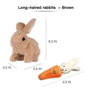 FESTIVALCOS Bunny Toys Interactive Toys Bunnies Can Walk and Talk, Easter Plush Stuffed Bunny Toy Walking Rabbit Educational Toys for Kids, Hopping Wiggle Ears Twitch Nose (Brown, with Carrot)