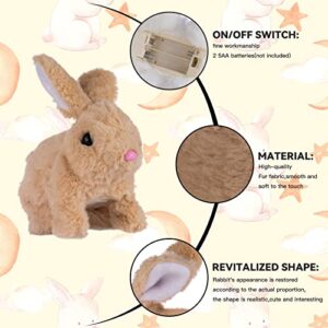 FESTIVALCOS Bunny Toys Interactive Toys Bunnies Can Walk and Talk, Easter Plush Stuffed Bunny Toy Walking Rabbit Educational Toys for Kids, Hopping Wiggle Ears Twitch Nose (Brown, with Carrot)