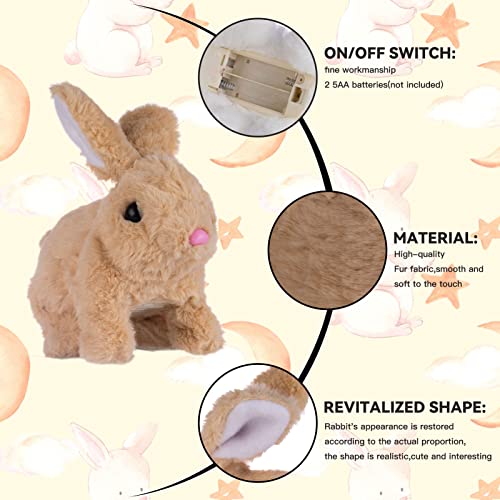 FESTIVALCOS Bunny Toys Interactive Toys Bunnies Can Walk and Talk, Easter Plush Stuffed Bunny Toy Walking Rabbit Educational Toys for Kids, Hopping Wiggle Ears Twitch Nose (Brown, with Carrot)