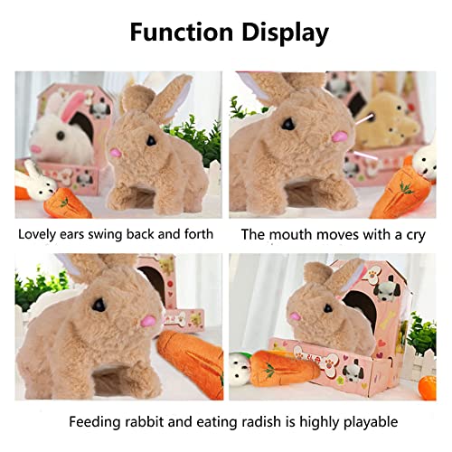 FESTIVALCOS Bunny Toys Interactive Toys Bunnies Can Walk and Talk, Easter Plush Stuffed Bunny Toy Walking Rabbit Educational Toys for Kids, Hopping Wiggle Ears Twitch Nose (Brown, with Carrot)