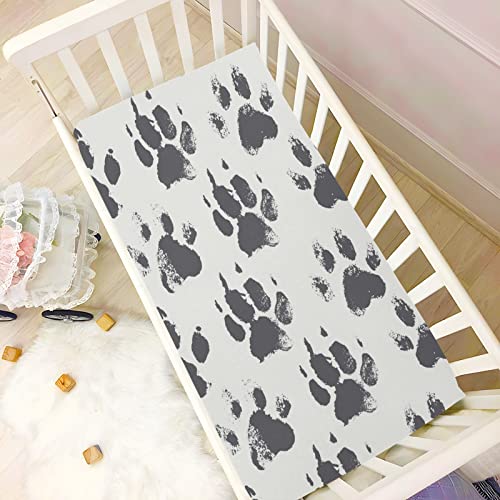 Fitted Crib Sheet for Boys Girls, Messy Dog Paw Jersey Knit Baby Sheet for Standard Crib and Toddler Bed Mattresses, Cozy Soft Breathable, 28 x 52 in