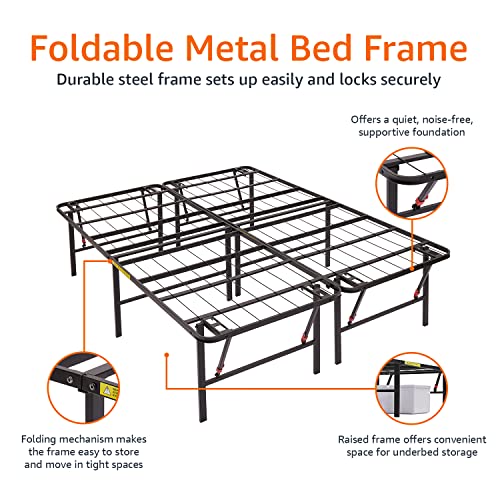 Amazon Basics Foldable Metal Platform Bed Frame with Tool Free Setup, 18 Inches High, Queen, Black