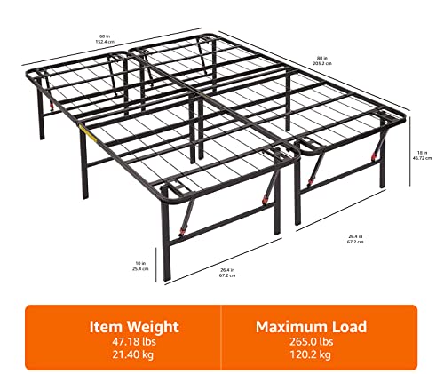 Amazon Basics Foldable Metal Platform Bed Frame with Tool Free Setup, 18 Inches High, Queen, Black