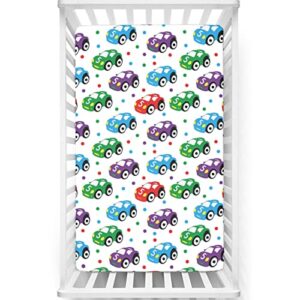 cars themed fitted crib sheet,standard crib mattress fitted sheet soft and breathable bed sheets-crib mattress sheet or toddler bed sheet, 28“ x52“,multicolor