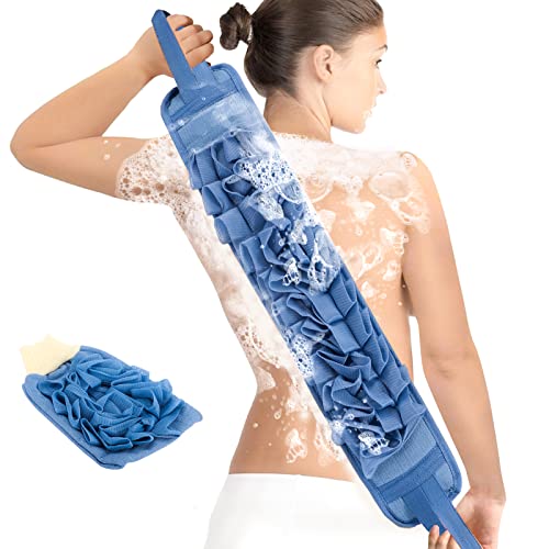 Back Scrubber for Shower.Loofah Eexfoliating.Back Cleaner and Bath Gloves with Soft and Loofah Surface for Men and Women.Durable.Easy Clean and Dry. (Light Blue)