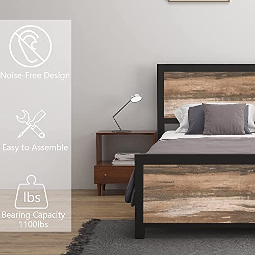 Full Size Bed Frames with Headboard Full Platform Bed Frame Rustic Wood Platform Metal Bed Frame Full Size Bed Frames with Storage No Box Spring Needed Heavy Duty Slat Support (Industrial Brown, Full)