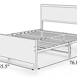 Full Size Bed Frames with Headboard Full Platform Bed Frame Rustic Wood Platform Metal Bed Frame Full Size Bed Frames with Storage No Box Spring Needed Heavy Duty Slat Support (Industrial Brown, Full)