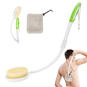 back shower brush for men and women, bath brush with quick dry wrap, 23.5" foldable extra long handle curved body cleaning back scrubber, suitable for elderly,disabled,seniors,pregnant - lyigeol