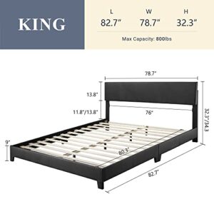 Allewie King Size Upholstered Platform Bed Frame with Adjustable Headboard, Sturdy Wood Slat Support, Easy Assembly, Black