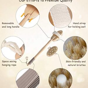 Shower Brush, POPCHOSE Detachable Dry Brushing Body Brush for Body Cellulite and Lymphatic, Back Scrubber for Shower Long Handle Natural Bristle Exfoliator Scrubber, Dual Brush Heads for Women & Man