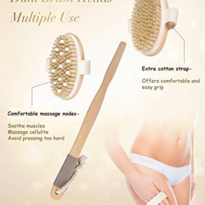 Shower Brush, POPCHOSE Detachable Dry Brushing Body Brush for Body Cellulite and Lymphatic, Back Scrubber for Shower Long Handle Natural Bristle Exfoliator Scrubber, Dual Brush Heads for Women & Man