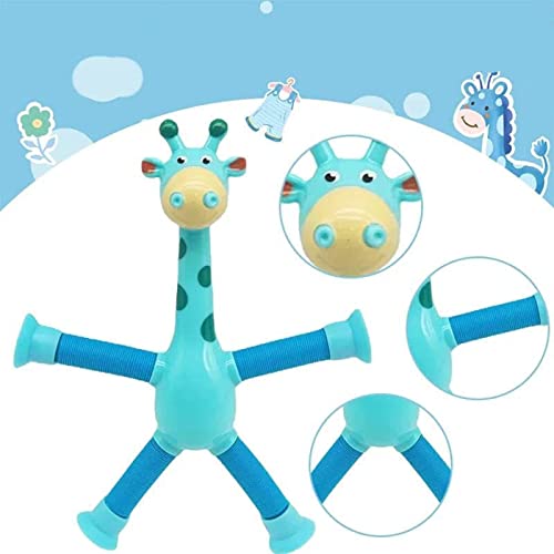 Telescopic Suction Cup Giraffe Toy, Sensory Pulling Toys, Motor Skills Toys for Parent-Child, Cartoon Telescopic Tube Giraffe Educational Decompression Toy (4PCS-B with Light)