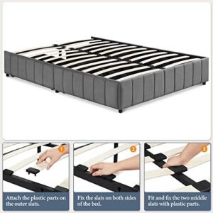 Yaheetech Platform Bed Frame with 4 Storage Drawers, Upholstered Bed Frame with Strong Wooden Slats/Mattress Foundation/No Fixed Headboard/No Box Spring Needed/Large Storage Space,Dark Grey-Full