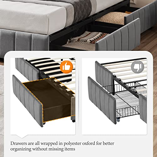 Yaheetech Platform Bed Frame with 4 Storage Drawers, Upholstered Bed Frame with Strong Wooden Slats/Mattress Foundation/No Fixed Headboard/No Box Spring Needed/Large Storage Space,Dark Grey-Full