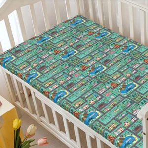 Car Race Track Themed Fitted Crib Sheet,Standard Crib Mattress Fitted Sheet Soft & Stretchy Fitted Crib Sheet-Baby Sheet for Boys Girls, 28“ x52“,Multicolor