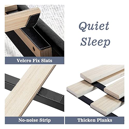 Allewie Queen Bed Frame/Velvet Upholstered Bed Frame with Vertical Channel Tufted Headboard/Strong Wooden Slats/Platform Bed Frame/Mattress Foundation/Box Spring Optional/Easy Assembly/Black…