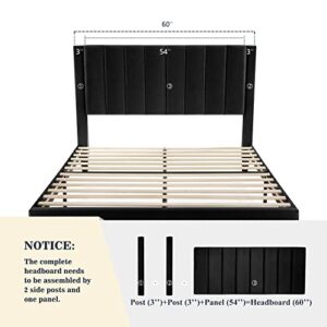 Allewie Queen Bed Frame/Velvet Upholstered Bed Frame with Vertical Channel Tufted Headboard/Strong Wooden Slats/Platform Bed Frame/Mattress Foundation/Box Spring Optional/Easy Assembly/Black…