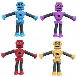 4 pcs telescopic suction cup robots toy,funny robots shape changing retractable pulling arms leggs educational toys,kids adults telescopic tube cartoon puzzle toy (b-4pcs, onesize)