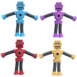 4 Pcs Telescopic Suction Cup Robots Toy,Funny Robots Shape Changing Retractable Pulling Arms Leggs Educational Toys,Kids Adults Telescopic Tube Cartoon Puzzle Toy (B-4PCS, OneSize)