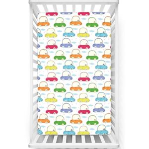 cars themed fitted crib sheet,standard crib mattress fitted sheet ultra soft material-crib mattress sheet or toddler bed sheet, 28“ x52“,multicolor
