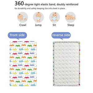 Cars Themed Fitted Crib Sheet,Standard Crib Mattress Fitted Sheet Ultra Soft Material-Crib Mattress Sheet or Toddler Bed Sheet, 28“ x52“,Multicolor