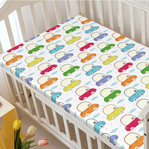 Cars Themed Fitted Crib Sheet,Standard Crib Mattress Fitted Sheet Ultra Soft Material-Crib Mattress Sheet or Toddler Bed Sheet, 28“ x52“,Multicolor