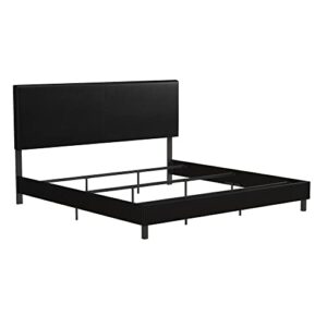dhp janford upholstered platform bed with modern vertical stitching on rectangular headboard, king, black faux leather