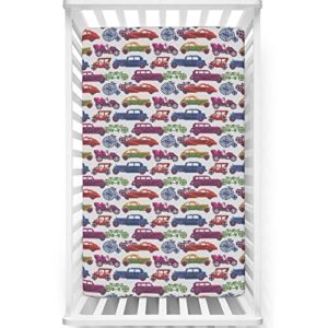 cars themed fitted crib sheet,standard crib mattress fitted sheet toddler bed mattress sheets-crib mattress sheet or toddler bed sheet, 28“ x52“,pale grey and multicolor