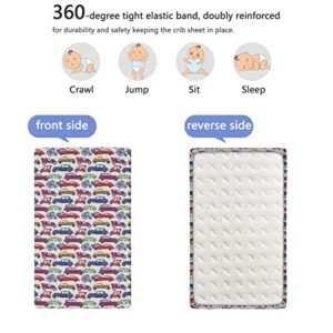 Cars Themed Fitted Crib Sheet,Standard Crib Mattress Fitted Sheet Toddler Bed Mattress Sheets-Crib Mattress Sheet or Toddler Bed Sheet, 28“ x52“,Pale Grey and Multicolor