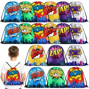 18 pcs hero party favors bags comic heroes drawstring bag backpacks goodie candy gift bags for kids girls boys birthday party supplies decorations, 9.8 x 11.8 inch