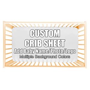 amapark custom fitted crib sheet,personalized with name photo logo mattress sheet for standard crib size, microfiber silky soft toddler mattress sheet, 28"x 52"x 8",sheet for boys girls,white
