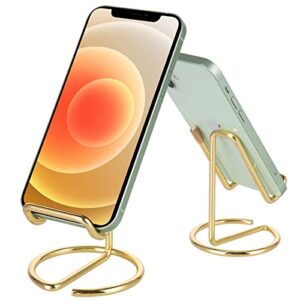 roposy 2 pack cell phone stand for desk, cute metal gold cell phone stand holder desk accessories, compatible with all mobile phones, iphone, switch, ipad