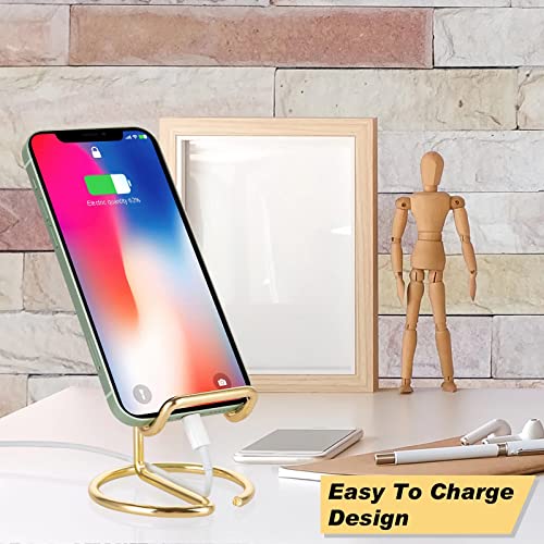 ROPOSY 2 Pack Cell Phone Stand for Desk, Cute Metal Gold Cell Phone Stand Holder Desk Accessories, Compatible with All Mobile Phones, iPhone, Switch, iPad