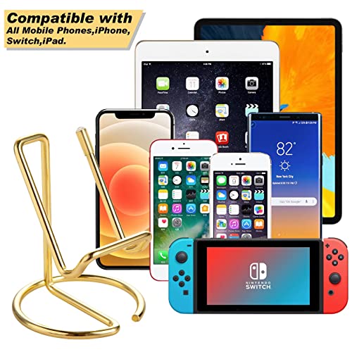 ROPOSY 2 Pack Cell Phone Stand for Desk, Cute Metal Gold Cell Phone Stand Holder Desk Accessories, Compatible with All Mobile Phones, iPhone, Switch, iPad