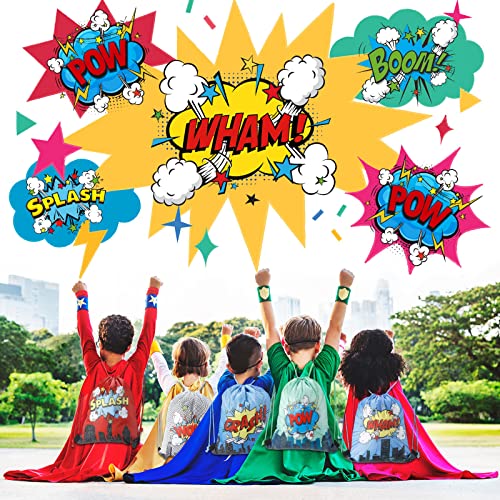 12 Pcs Hero Party Favors Bags Comic Heroes Drawstring Bag Backpacks Goodie Candy Gift Bags Boom Hero Theme Birthday Decoration Supplies Kids Boy Classroom Rewards Prize Treat Bag (Hero, 10 x 12 Inch)