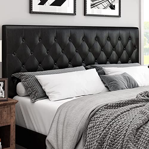 Keyluv Upholstered Platform Bed Frame with Button Tufted Headboard, Faux Leather, Wooden Slats Support, No Box Spring Needed, Easy Assembly, Full Size, Black