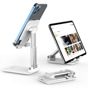 cell phone stand, licheers foldable phone holder, angle height adjustable phone stand for desk, compatible with iphone 13/12/11 pro max, samsung galaxy s10/9/8/7 s21 ultra (white-lc352)