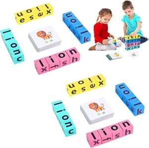 crossword puzzle, matching letter game, premium wooden alphabet flash cards matching sight words abc letters, wooden blocks spelling game,wooden fun spelling words with cards,for ages 3-5 kids (2 set)