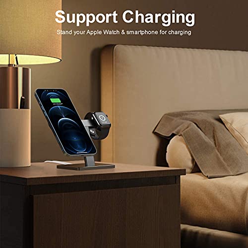 EWA 2 in 1 Magsafe Charger Stand, Aluminum Alloy,Phone Stand Holder,Compatible with iphone14/pro/pro Max, iPhone 13/12/ Pro Max/Mini and Apple Watch 3/4/ 5/6/ 7/8 Black - (Chargers Not Included)