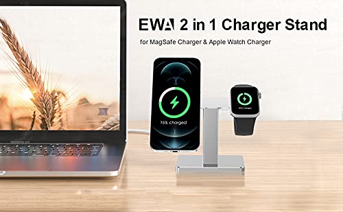 EWA 2 in 1 Magsafe Charger Stand, Aluminum Alloy,Phone Stand Holder,Compatible with iphone14/pro/pro Max, iPhone 13/12/ Pro Max/Mini and Apple Watch 3/4/ 5/6/ 7/8 Black - (Chargers Not Included)