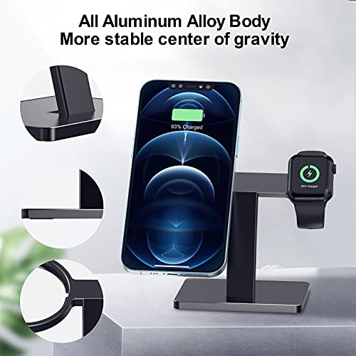 EWA 2 in 1 Magsafe Charger Stand, Aluminum Alloy,Phone Stand Holder,Compatible with iphone14/pro/pro Max, iPhone 13/12/ Pro Max/Mini and Apple Watch 3/4/ 5/6/ 7/8 Black - (Chargers Not Included)