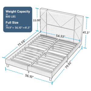 Flolinda Full Size Bed Frame, Upholstered Full Bed Frame with Tufted Velvet Headboard, Mattress Foundation, Strong Wood Slat Support Double Bed Frame, No Box Spring Needed, Easy Assembly