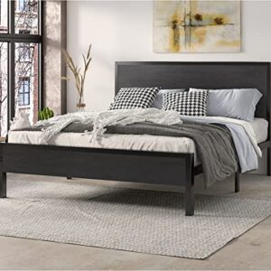 SHA CERLIN Full Bed Frame with Headboard, Heavy Duty Platform Bed with Under-Bed Storage, Solid Wood Slats & Metal Construction, No Box Spring Needed, Easy Assembly, Black Oak