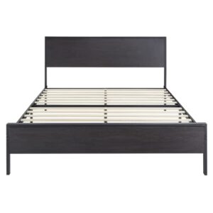 SHA CERLIN Full Bed Frame with Headboard, Heavy Duty Platform Bed with Under-Bed Storage, Solid Wood Slats & Metal Construction, No Box Spring Needed, Easy Assembly, Black Oak