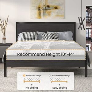 SHA CERLIN Full Bed Frame with Headboard, Heavy Duty Platform Bed with Under-Bed Storage, Solid Wood Slats & Metal Construction, No Box Spring Needed, Easy Assembly, Black Oak